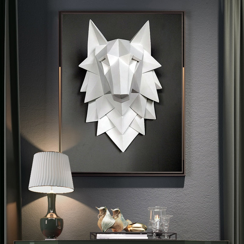 3D abstract wolf head sculpture art