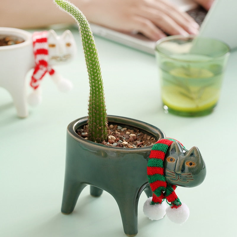 Ceramic Cat Cactus Flower Pot