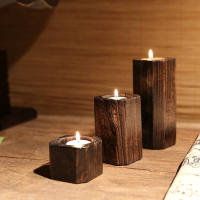 Solid wood candle holder