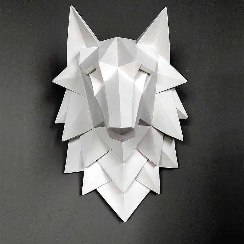 3D abstract wolf head sculpture art