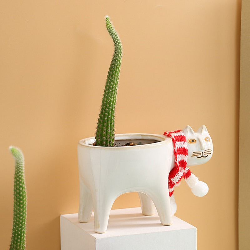 Ceramic Cat Cactus Flower Pot