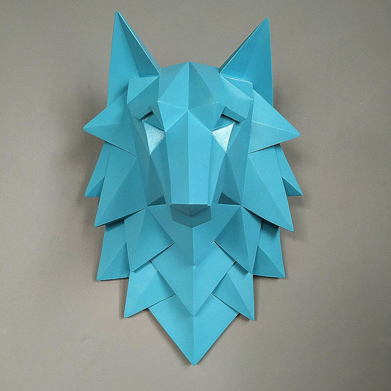 3D abstract wolf head sculpture art