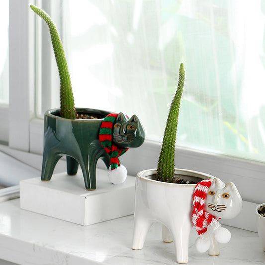 Ceramic Cat Cactus Flower Pot