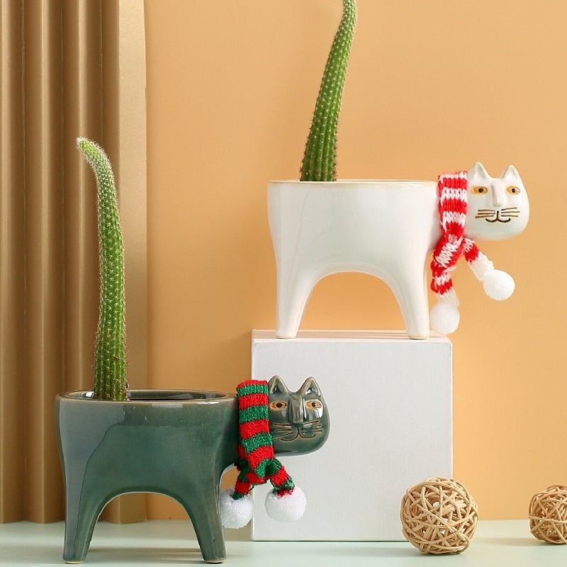 Ceramic Cat Cactus Flower Pot